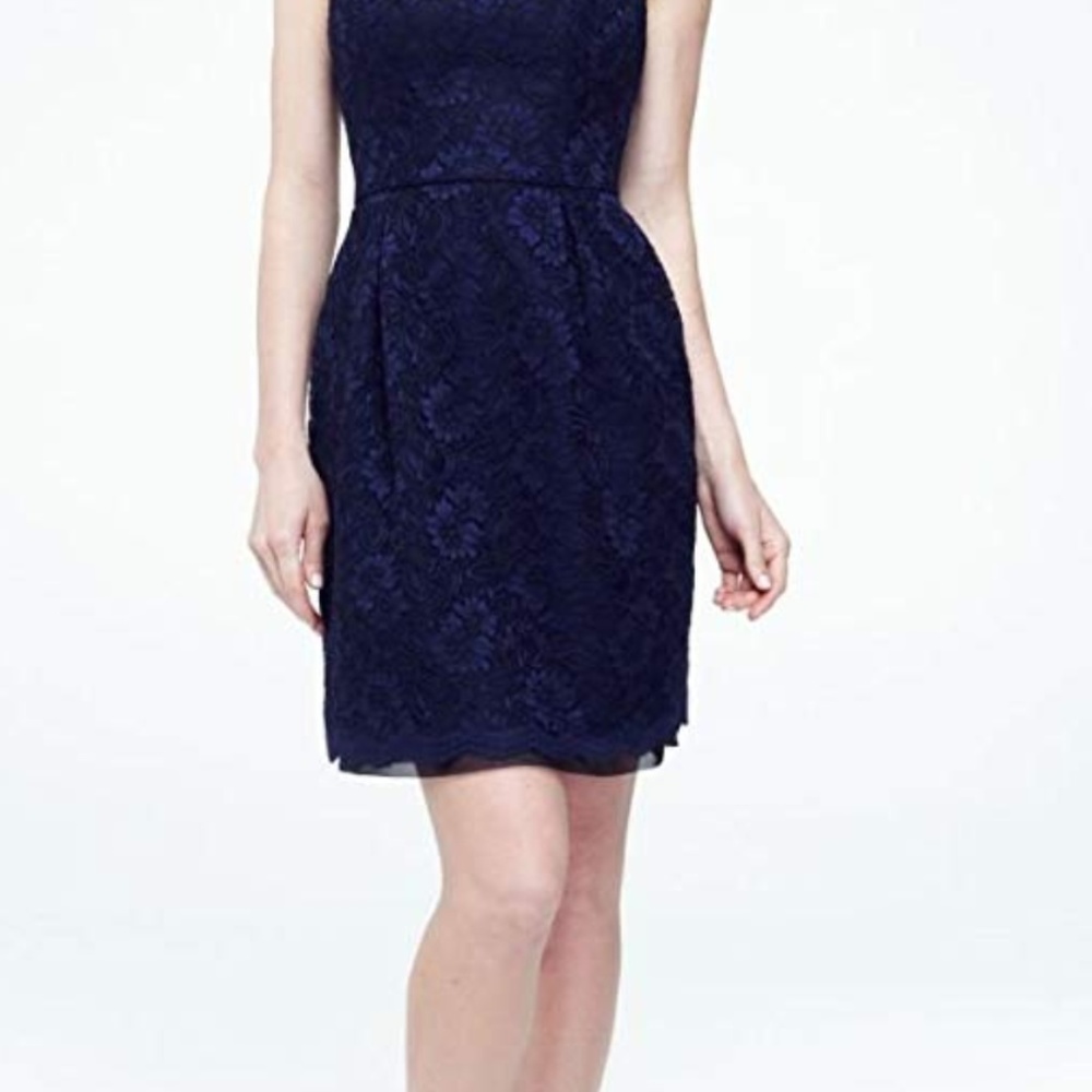 Short Strapless Contrast Corded Lace Bridesmaid